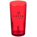 A close up of a red Cambro plastic tumbler with the word "pasta" on it.