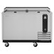 A Turbo Air stainless steel bottle cooler with two doors and a drawer.