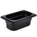 A black Cambro H-Pan 1/9 size plastic food pan on a counter.