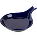 A blue fry pan plate with a handle.