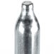 A Chef Master N2O cartridge for whipped cream dispensers, a silver metal bottle with a metal cap.