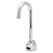 A chrome T&S ChekPoint hands-free sensor automatic faucet with a black button.
