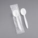 Two Visions white plastic soup spoons in plastic wrappers.