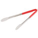 Two Vollrath stainless steel tongs with red Kool Touch handles.