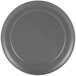 An American Metalcraft hard coat anodized aluminum pizza pan with a black border on a gray plate with a white background.