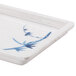 A white rectangular melamine tray with blue and white bamboo designs.