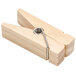 An American Metalcraft natural wooden clothespin card holder with a metal hook.