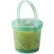 A jade green plastic GET soup container with a lid.
