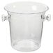 A clear acrylic Cal-Mil ice bucket with handles.
