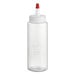 A white plastic bottle with a red cap.
