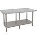 A stainless steel Advance Tabco work table with two shelves.