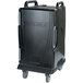A black plastic container with wheels for Carlisle IT Series food pan carriers.