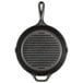 A Lodge pre-seasoned cast iron grill pan with a handle.