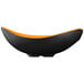An orange and black GET Brasilia melamine bowl with a flare design and handles.