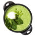 A Lodge mini cast iron bowl filled with green soup garnished with mint leaves.