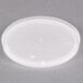 A translucent plastic lid with a circle on top for round deli containers.