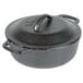 A Lodge black cast iron Dutch oven with a lid.