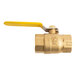 The brass ball valve with yellow handle included in the Dormont Deluxe SnapFast gas connector kit.