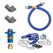 A blue Dormont gas connector kit with a hose and parts.