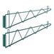 A pair of green metal Regency wall mounting brackets with two hooks on each.