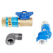 A blue and silver gas connector kit with a pipe and hose.