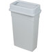 A gray Continental rectangular trash can with a Drop Shot lid.