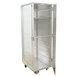 An Advance Tabco stainless steel sheet pan rack cabinet with an open metal door.