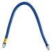 A Dormont stainless steel gas connector hose with a blue and yellow label.