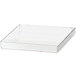 A clear square acrylic shelf with a handle for a bakery display case.
