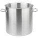 A large silver Vollrath stainless steel stock pot with handles.
