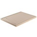A white rectangular polyethylene carving board with a square border and a small hole in the middle.