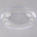 A clear plastic bowl with a blue rim.