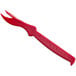 A red plastic Choice Shuckaneer seafood sheller with a curved handle.
