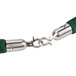 A green Aarco stanchion rope with silver metal ends.
