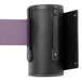 A black rectangular wall-mount stanchion with a purple retractable belt inside.