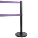 A black Aarco crowd control stanchion with dual purple belts.