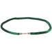A green velvet rope with silver metal ends.