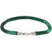 A green rope with satin silver ends.