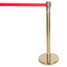 A gold pole with a red retractable tape on a gold base.