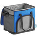 A blue and grey Choice insulated cooler bag with a handle.