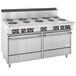 A large stainless steel Garland commercial electric range with two standard ovens.
