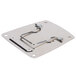 A stainless steel Waring bottom plate with two metal hooks.