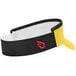 A yellow Headsweats visor with a black and red logo and black headband.