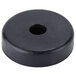 A black round knob with a hole in the middle.