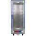 A blue metal Metro C5 holding and proofing cabinet with a clear door.