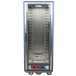 A blue Metro C5 heated holding and proofing cabinet with clear single door and shelves.