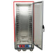 A red and silver Metro C5 heated holding and proofing cabinet with a clear door.