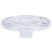 A clear plastic lid with a circular hole on a white background.