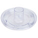 A clear plastic lid with a circular hole for a Waring blender.