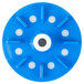 A blue circular plastic disc with white dots.